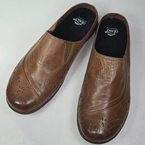Abeo Edith PEW1062 Brown Leather Perforated Comfort Mules Clogs Womens 11